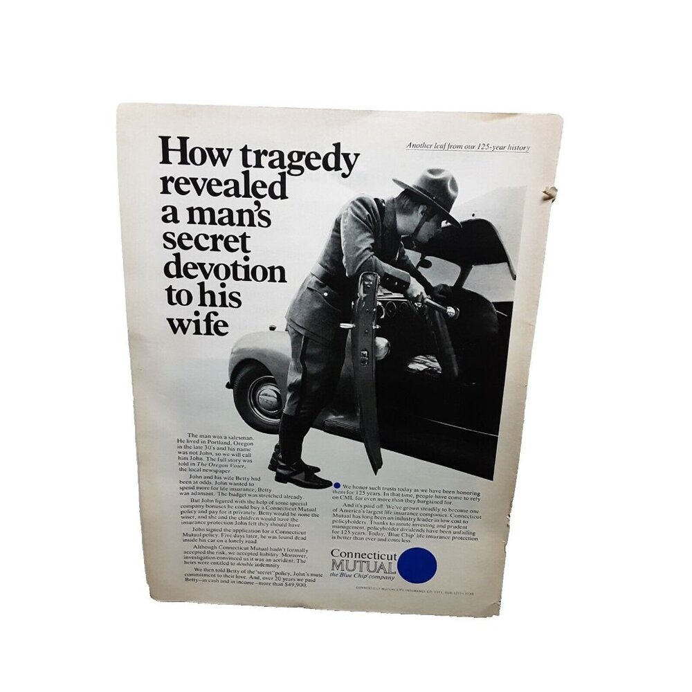1971 Connecticut Mutual Insurance State Police Trooper Original Print Ad 70s